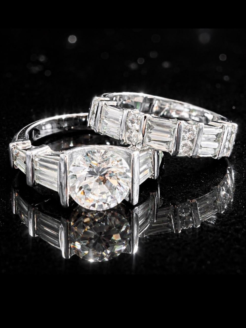 3.5ct brilliant round baguette cut cz Diamond engagement wedding band ring set